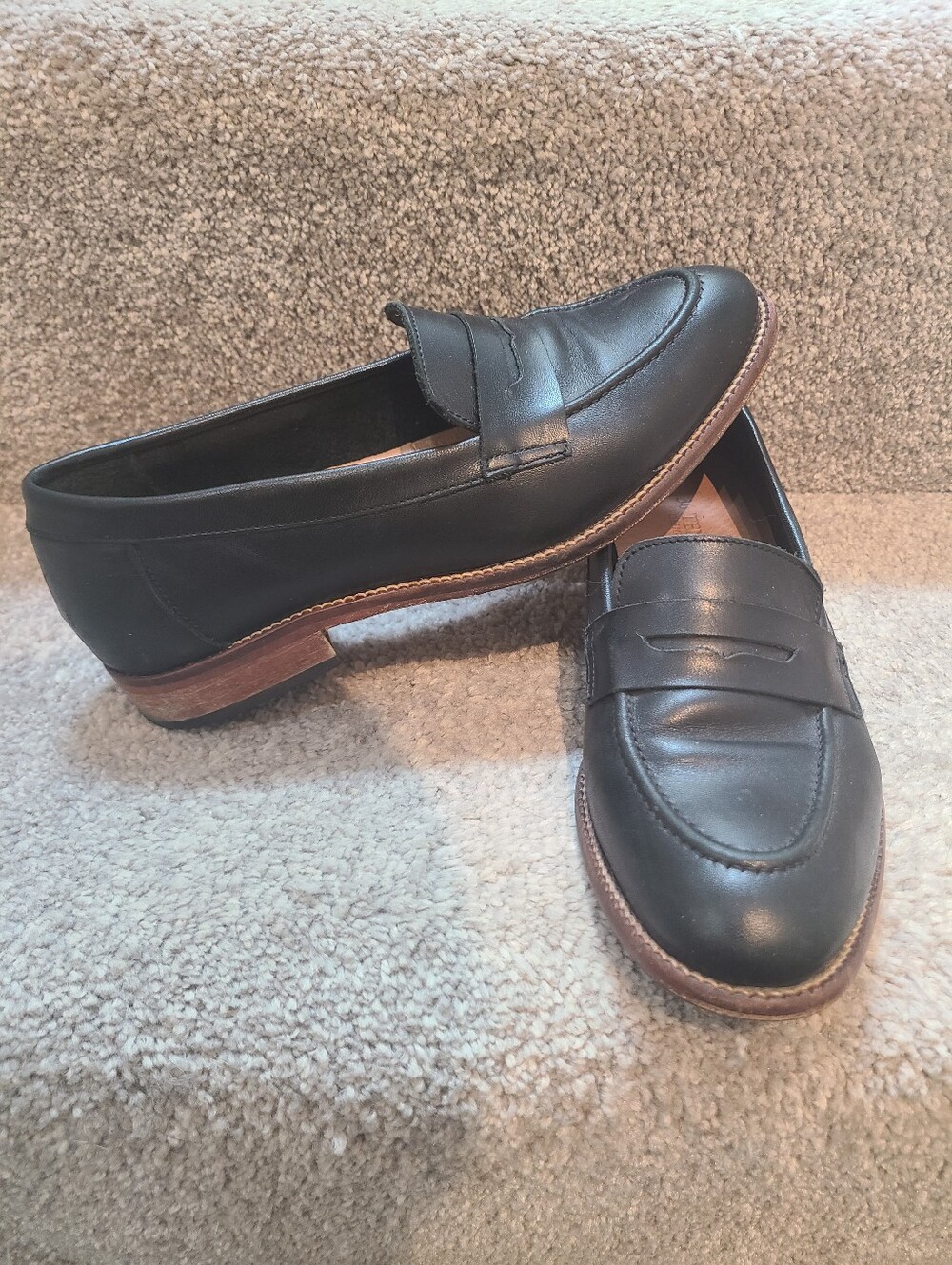 Ten Points Navy Leather Penny Loafers